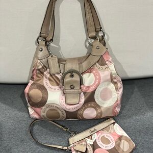 Coach Scarf print hobo bag w/matching wristlet